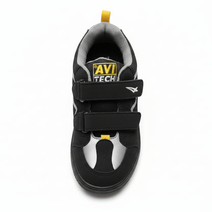Sneakers Bambini, Avi Tech, Nero, Dettagli Gialli, Vera Pelle, Doppio Strappo, 32 EU