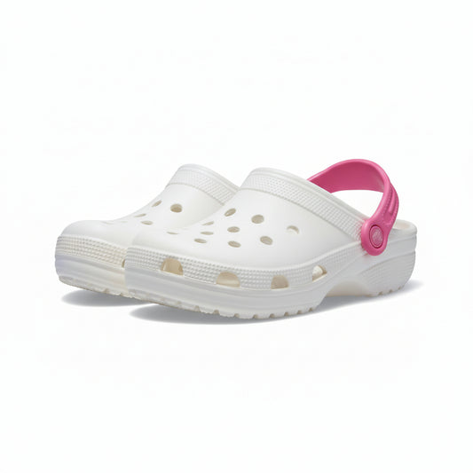 Ciabatte forate, stile Crocs, De@de, in gomma, Bianco e Fucsia