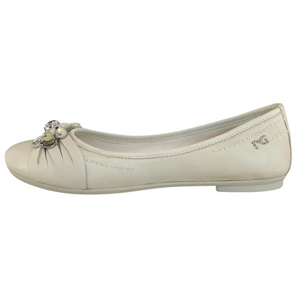 Ballerine NeroGiardini P207072D Vera Pelle, Bianco Beige Ghana Safari con Cristalli Argento