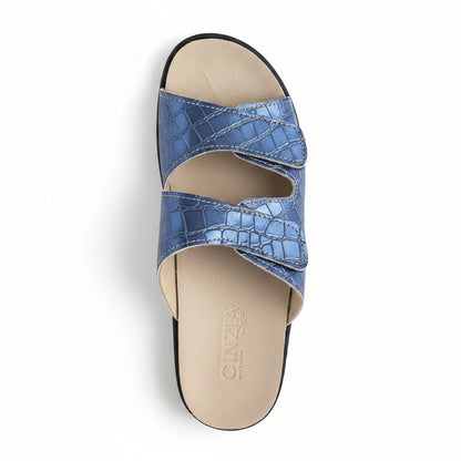 Ciabatte Blu Donna Cinzia Soft 011 Pelle Stampa Cocco Plantare Estraibile