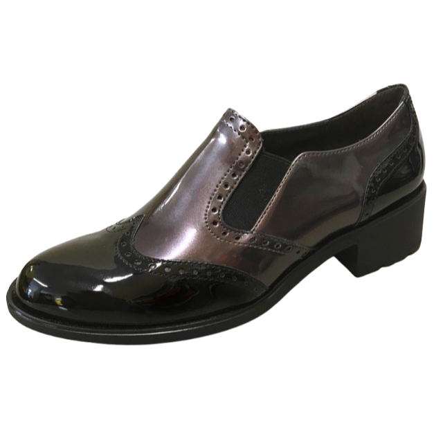 Scarpe Inglesine Donna Cinzia Soft 972285 - Vera Pelle, Elastici Laterali, Tacco 3 cm, Vernice Nero e Canna di Fucile, Stile Inglese
