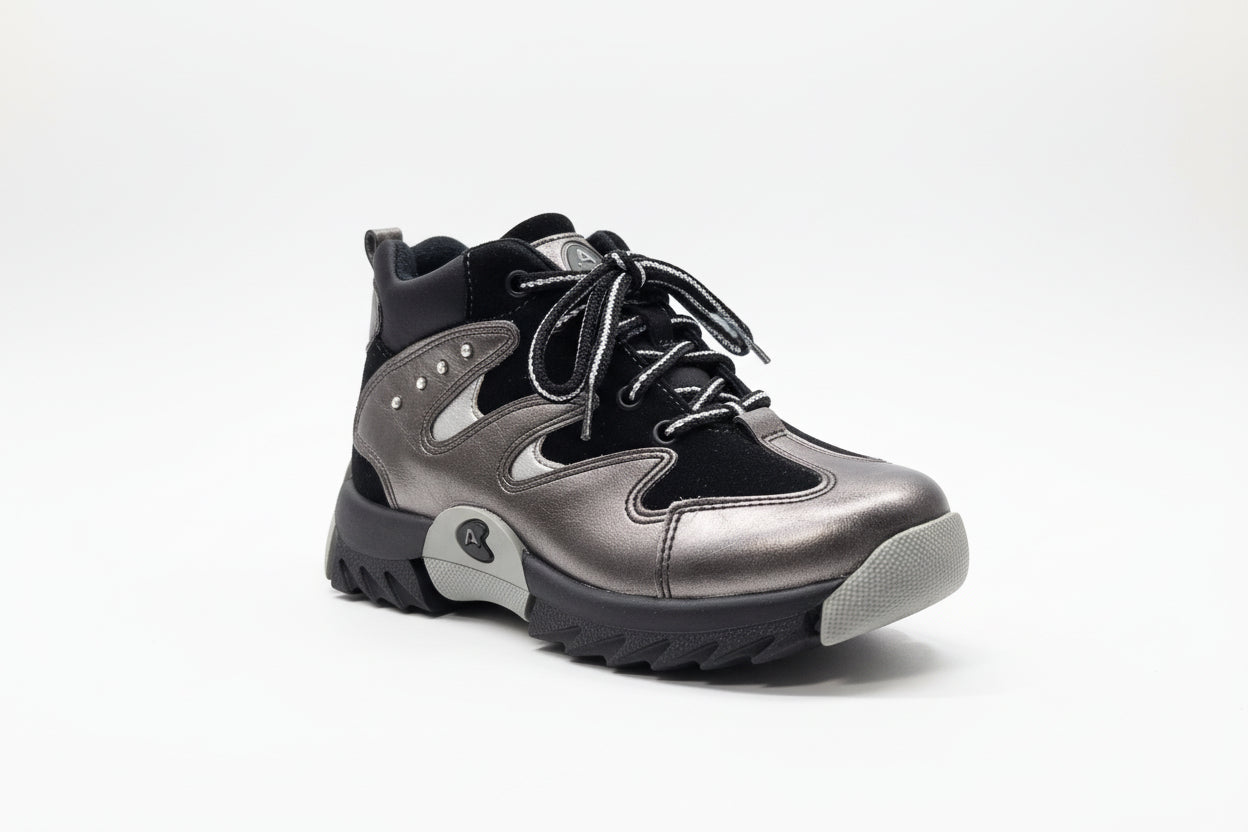 Sneakers bambina La Giostra 320 Nero e Grigio, Vera Pelle, 28 EU
