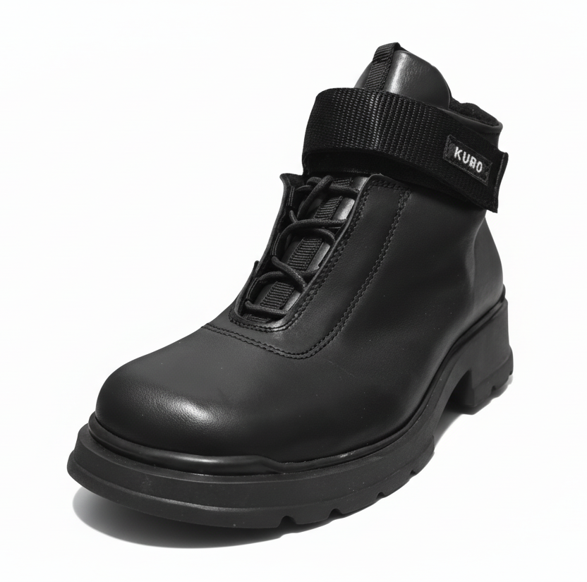 Scarponi KUBO, Vera Pelle, Nero, con Elastico, Lacci e Strap - 34 EU