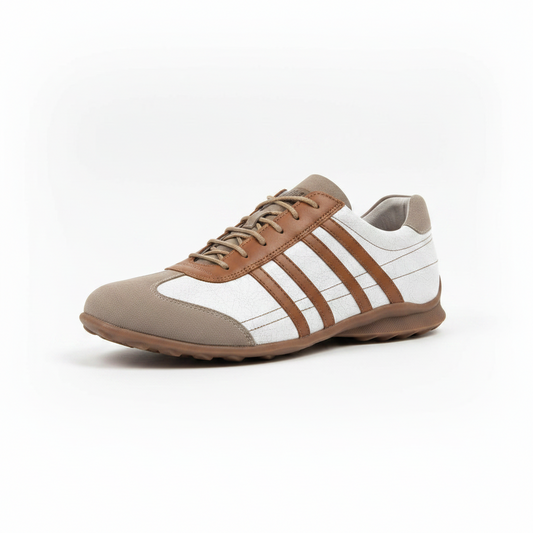 Sneakers Uomo Vera Pelle Beige Bianco Ambra Creazioni Maxi, 45