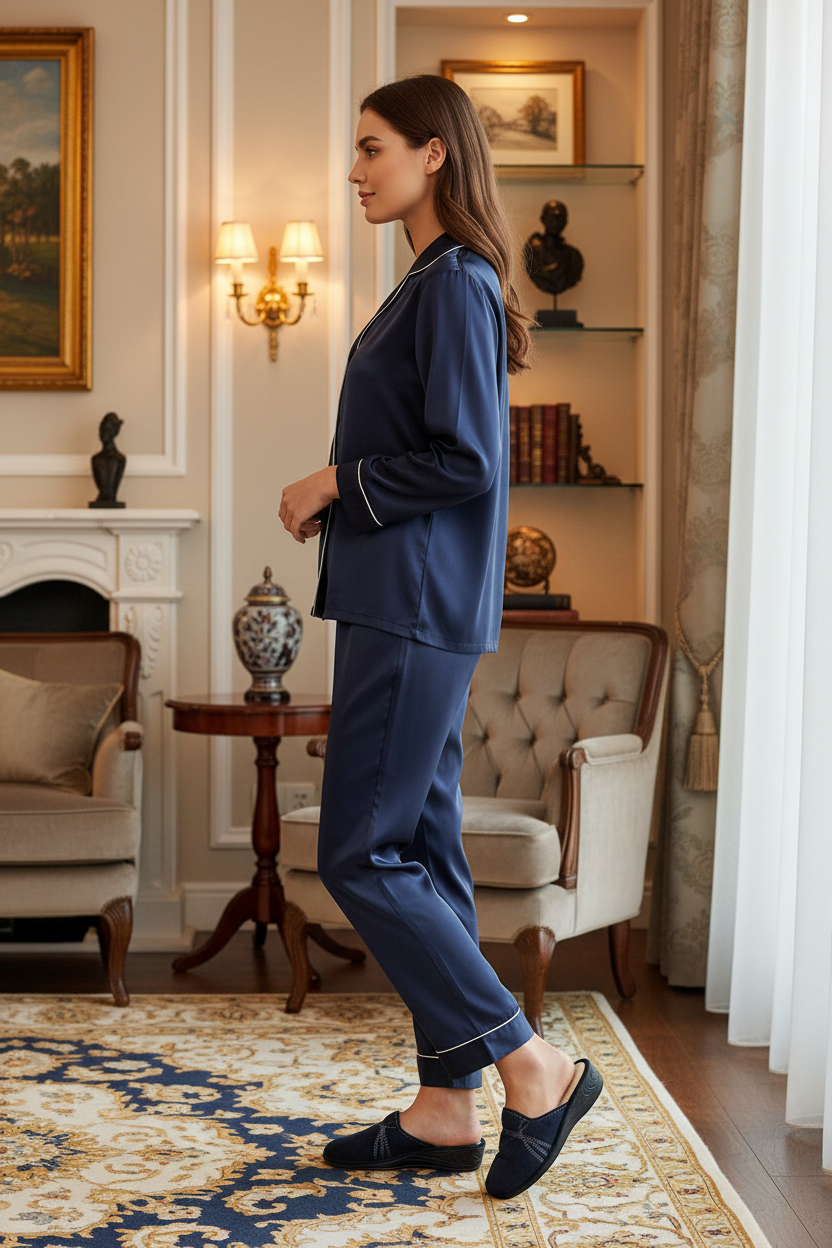 Cinzia Soft Pantofole Donna in Velour, Blu Navy, con Sottopiede in Vera Pelle, 95011