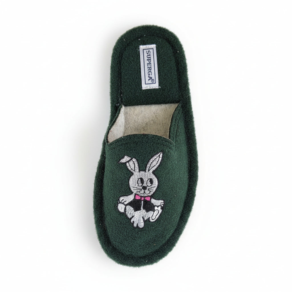 Pantofole per bambini, Superga, Verde, con coniglio ricamato, 29/30 IT