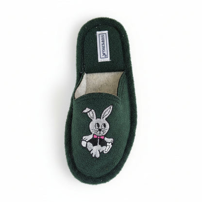 Pantofole per bambini, Superga, Verde, con coniglio ricamato, 29/30 IT