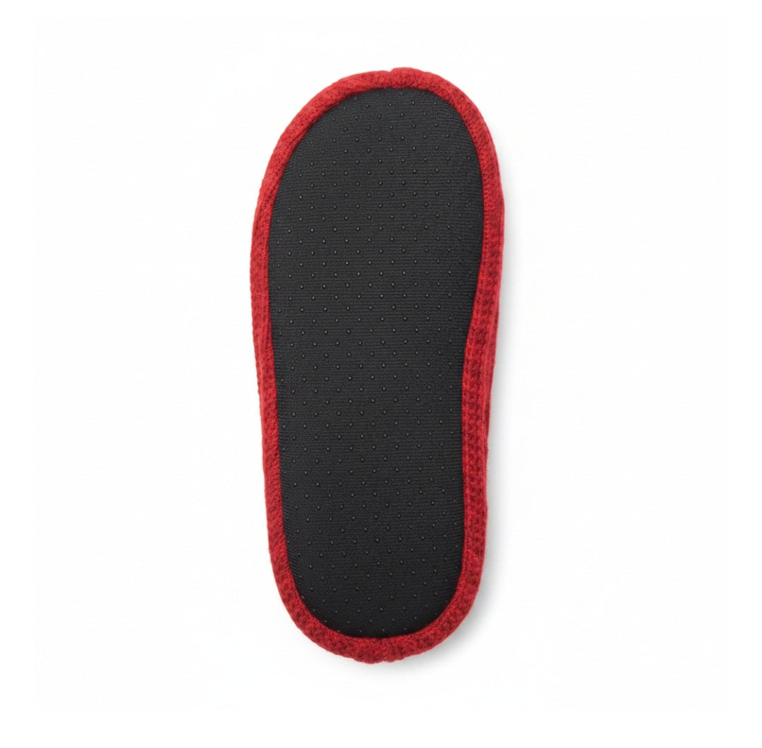 Pantofole lana rossa con foderna sherpa bianca pompom Gladys Home, 40/41
