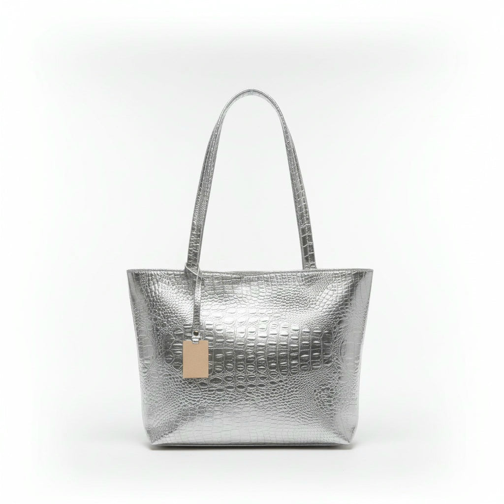 Borsa Donna Argento Stampa Cocco Grande
