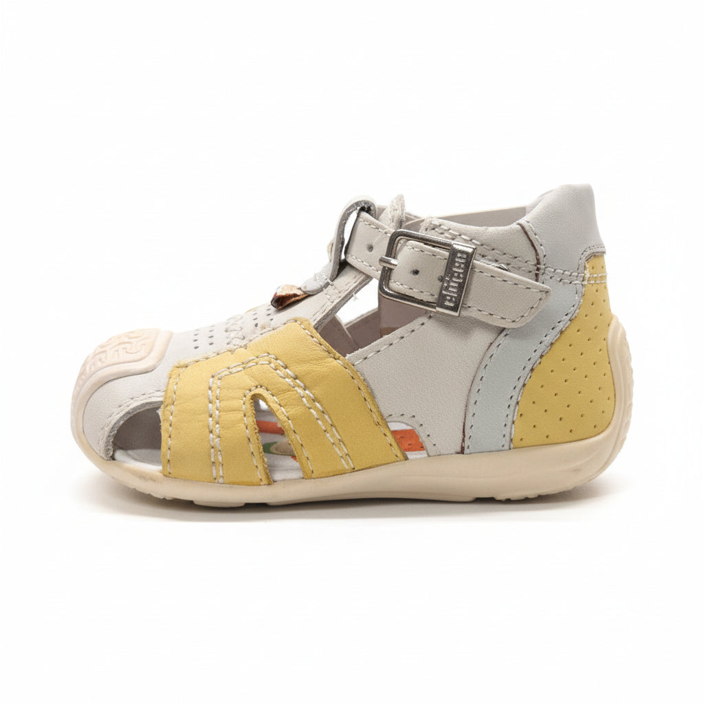 Scarpe a gabbia Bambino, Chicco, Vera Pelle, Grigio e Giallo, 39443, Fibbia