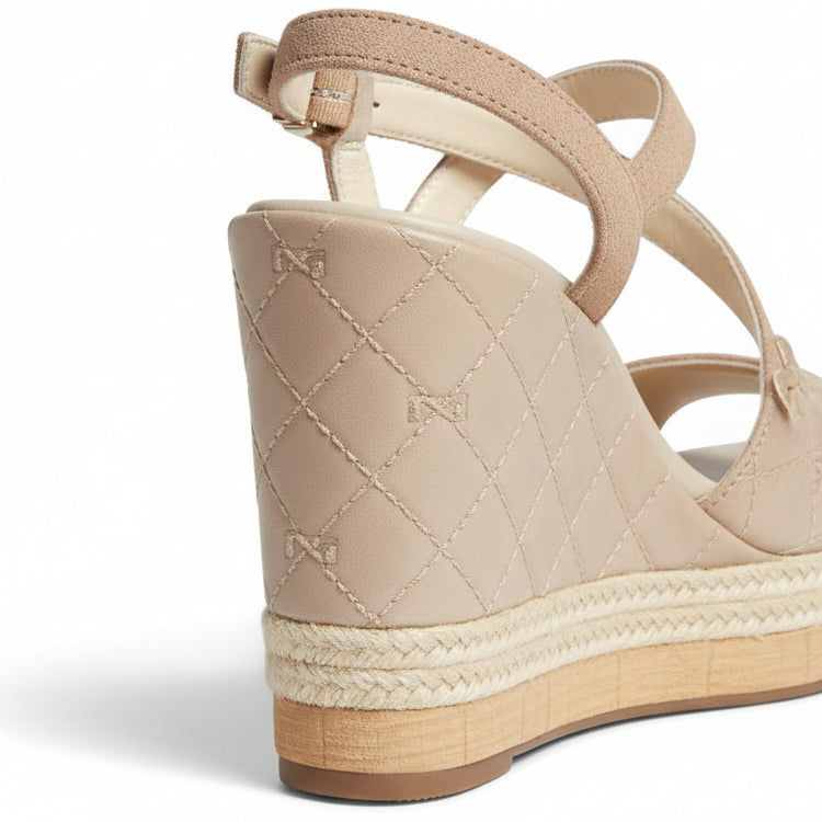 Sandali con zeppa, Donna, NeroGiardini, P510742D, Beige, Vera pelle scamosciata, Strass
