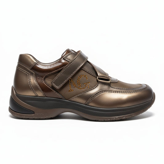 Sneakers NeroGiardini da Bambina con Strappo, Vera Pelle, Marrone Bronzo Monogram, 31 EU