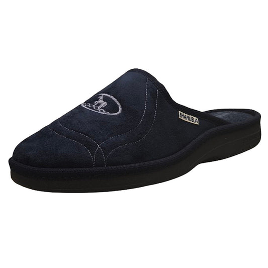 Pantofole EMANUELA in Velour Blu, Interno in Lana Cotta, Modello 1100