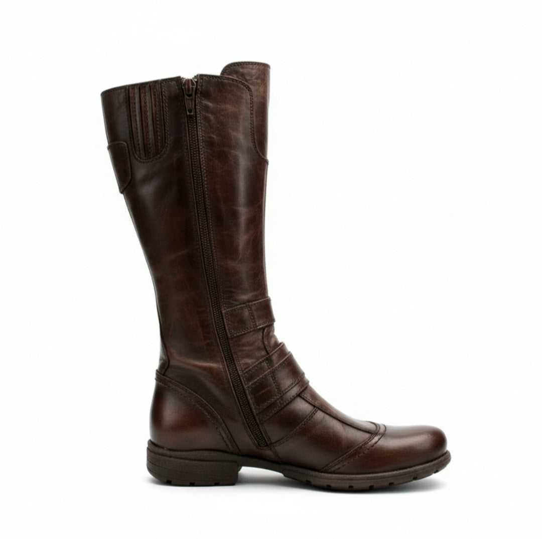 Stivali stile vintage Donna NeroGiardini 00171 Vera Pelle, Zip, Elastico, Fibbie, Marrone Testa di Moro