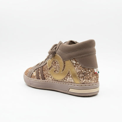 Sneakers da bambina Glitter Oro Nero Giardini 26122, Vera Pelle Beige - 30 EU