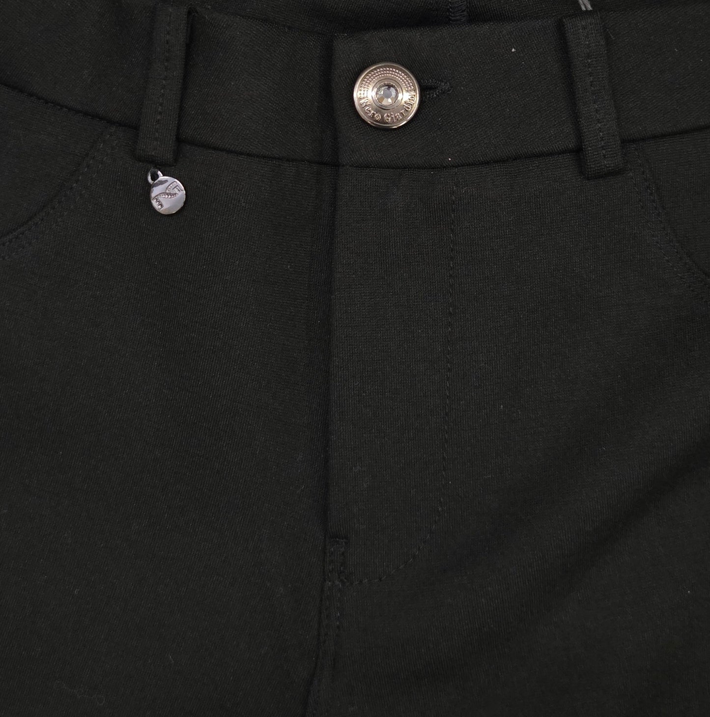 Pantaloni elasticizzati da donna, Nero Giardini, Nero, punto milano, con bottone gioiello e zip