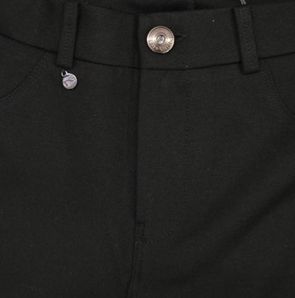 Pantaloni elasticizzati da donna, Nero Giardini, Nero, punto milano, con bottone gioiello e zip