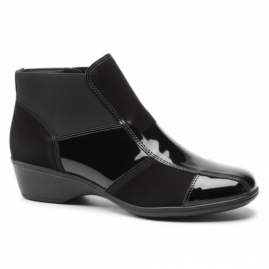 Polacchine Cinzia Soft, 671, Donna, con zeppa, elastici, vera pelle scamosciata e vernice