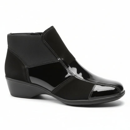 Polacchine Cinzia Soft, 671, Donna, con zeppa, elastici, vera pelle scamosciata e vernice