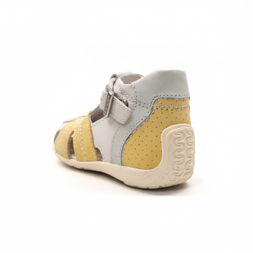 Scarpe a gabbia Bambino, Chicco, Vera Pelle, Grigio e Giallo, 39443, Fibbia