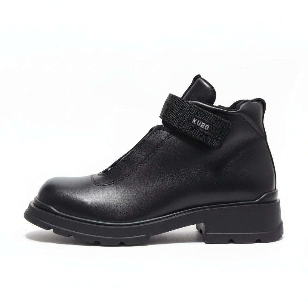 Scarponi KUBO, Vera Pelle, Nero, con Elastico, Lacci e Strap - 34 EU
