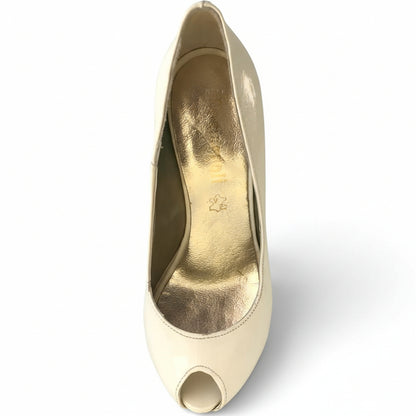Décolleté Spuntate, Romagnoli, Open Toe, Vera Pelle, Vernice, Bianco Panna, 36 IT
