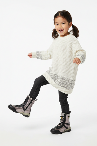 Stivaletti Lulù, Bambina e Ragazzina, Grigio Laminato e Nero, Zip, Vera Pelle