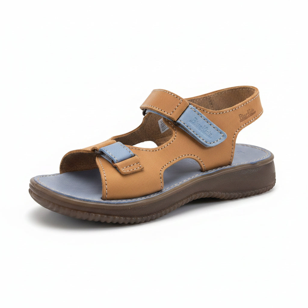 Sandali Bambini BlueKids in Vera Pelle – Beige e Azzurro Taglia 35