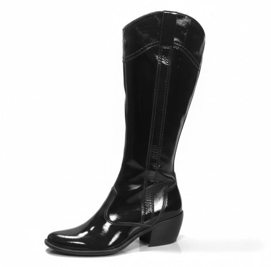 Stivali Texani Donna Nero Giardini, 00576, Vera Pelle Naplak in Vernice, Nero