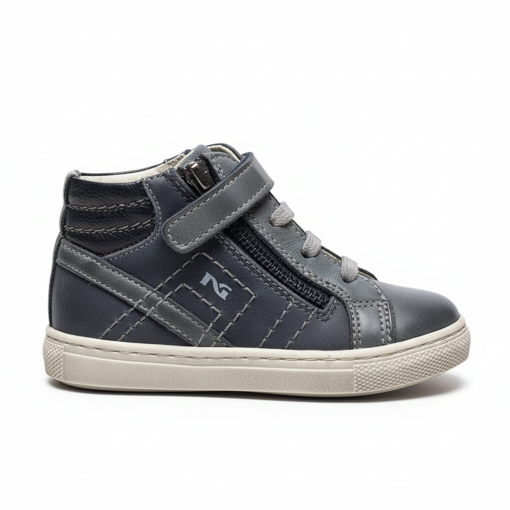 Sneakers Bambino, NeroGiardini, A624000M, Vera Pelle, Zip e Lacci, Blu Avio