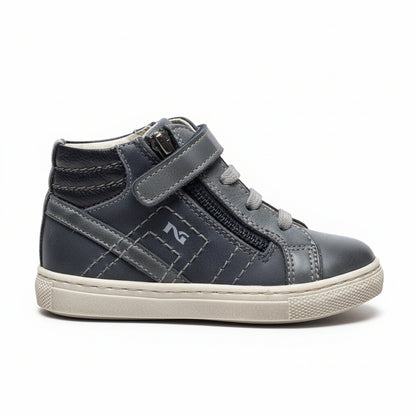 Sneakers Bambino, NeroGiardini, A624000M, Vera Pelle, Zip e Lacci, Blu Avio