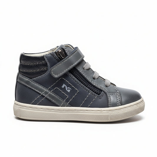 Sneakers Bambino, NeroGiardini, A624000M, Vera Pelle, Zip e Lacci, Blu Avio