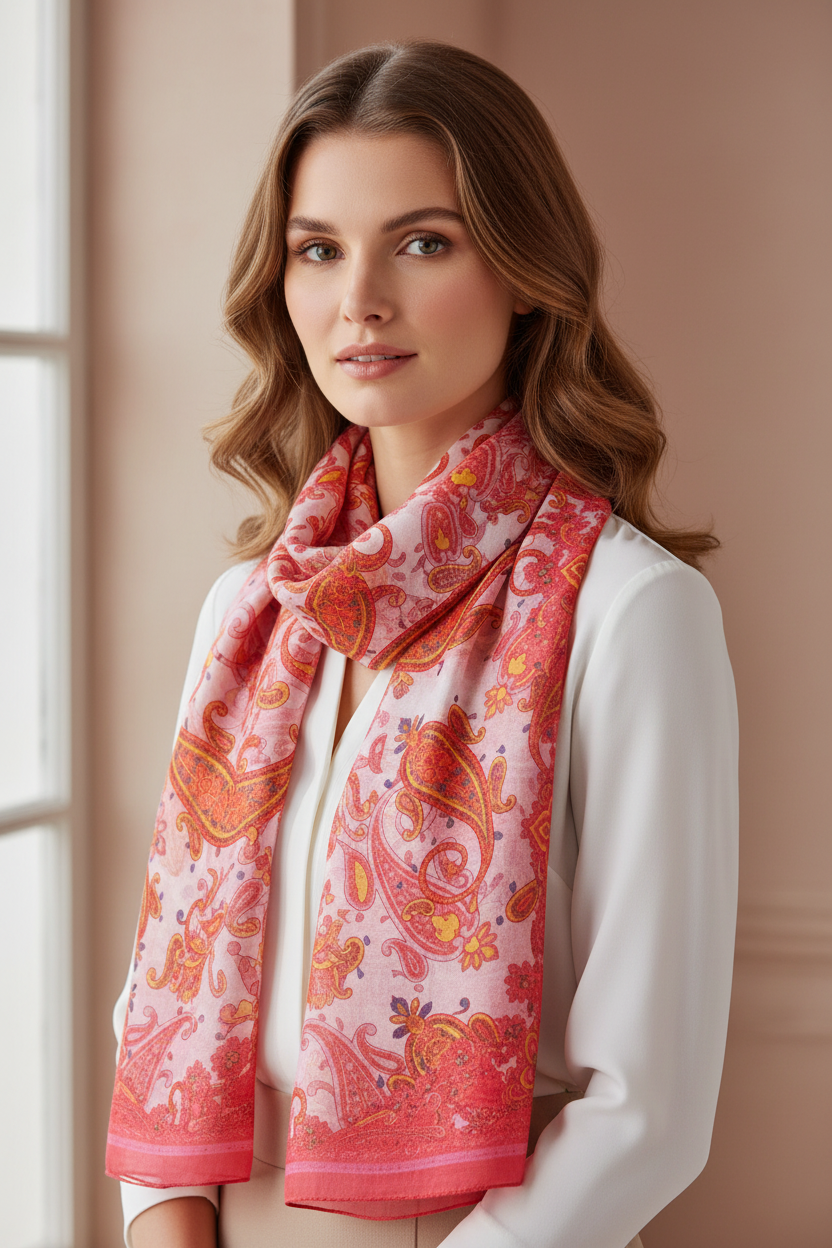 Foulard Donna Coveri Collection Bianco e Rosso con fantasia