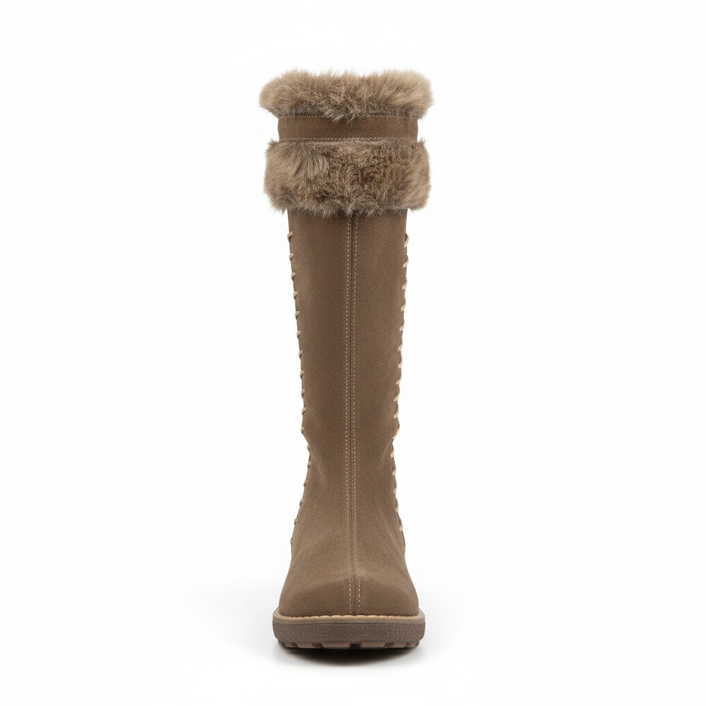 Stivali Tortora Beige, con inserti in Pelliccia, Vera Pelle, Cricket 3204