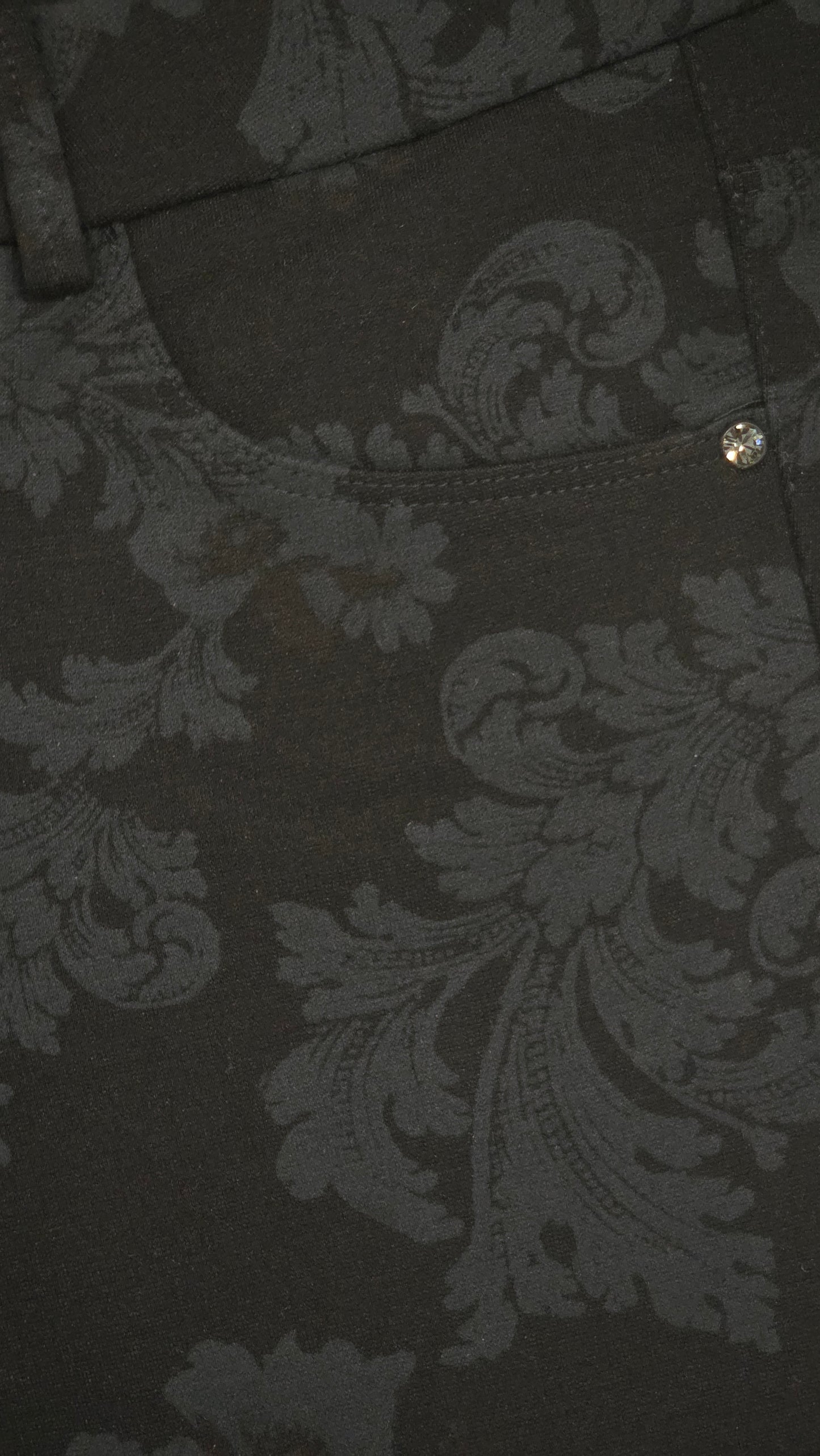 Pantaloni damascato da donna, elasticizzati, Nero Giardini, Nero, Bottone Gioiello