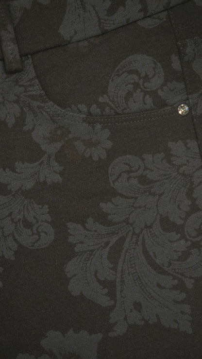 Pantaloni damascato da donna, elasticizzati, Nero Giardini, Nero, Bottone Gioiello