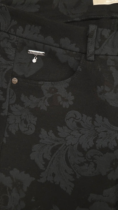 Pantaloni damascato da donna, elasticizzati, Nero Giardini, Nero, Bottone Gioiello