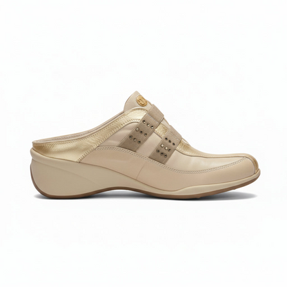 Sabot Nero Giardini, 00603, Vera Pelle Beige Deserto Laminato Oro, 40 EU