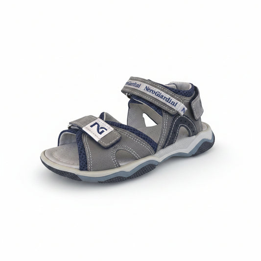Sandali Bambino Nero Giardini Junior in Vera Pelle – Grigio Avio e Blu