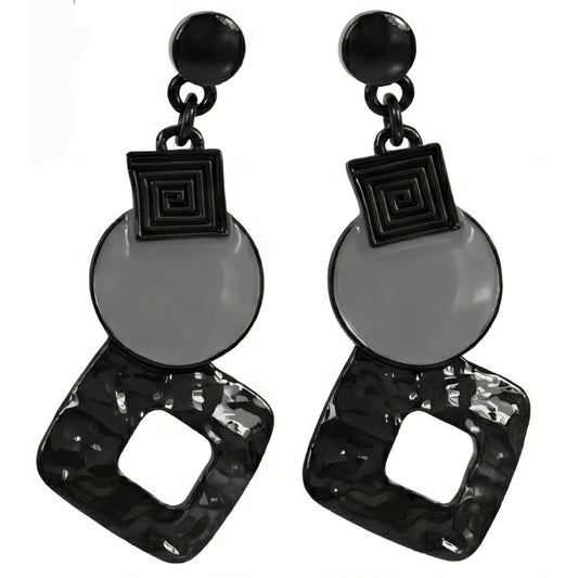 Flama Orecchini Pendenti da Donna con Forme Geometriche, Nero e Grigio, Anallergici