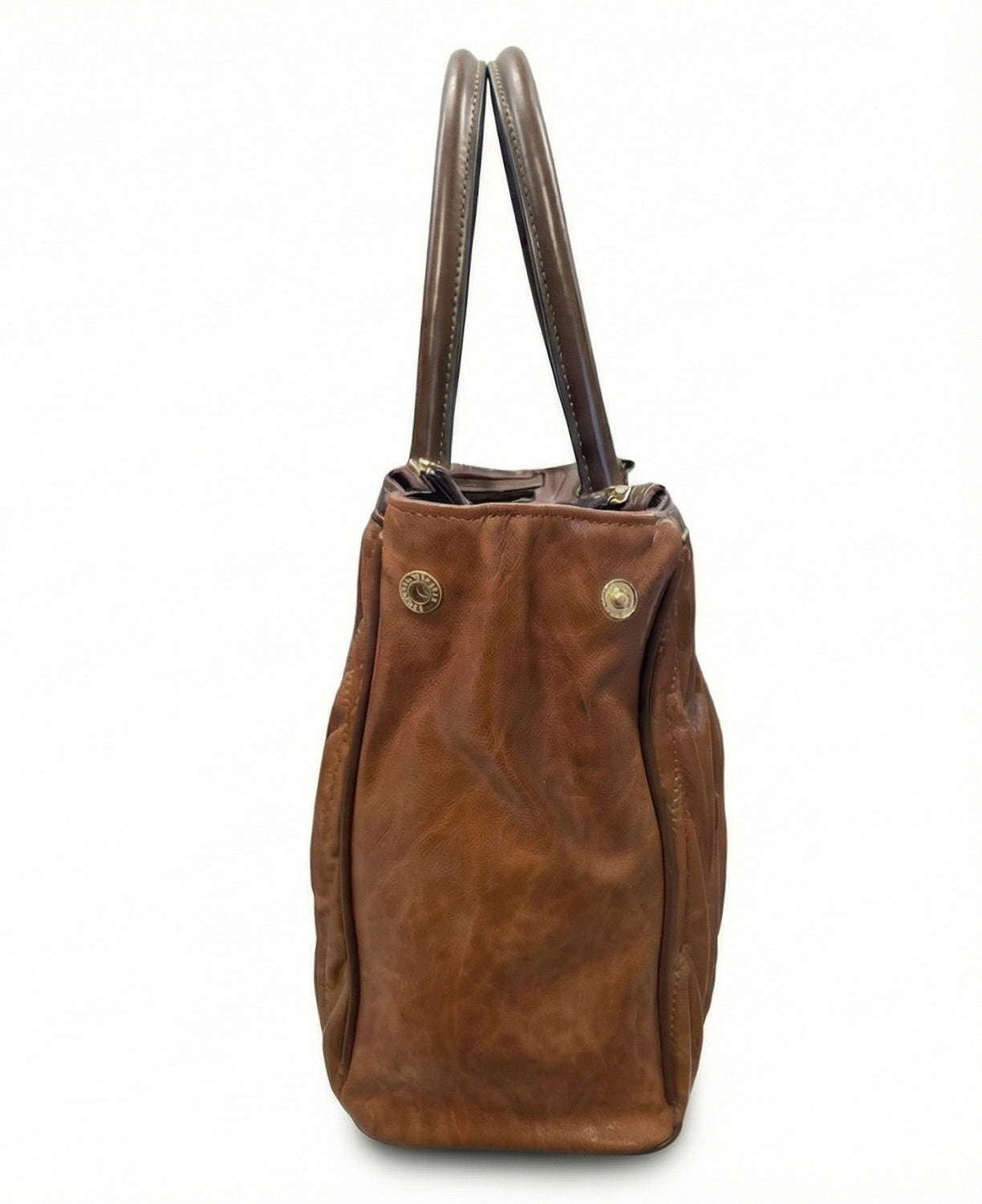 Borsa trapuntata, Vera pelle, Marrone, E Contemporary, loogo Oro