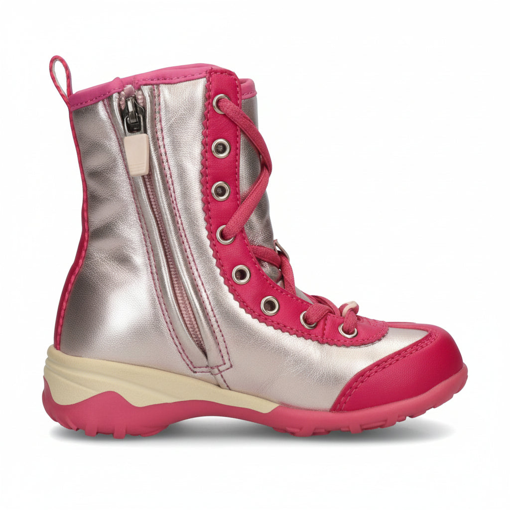 Stivaletti da Bambina, Lulù, Vera Pelle, Fucsia, Rosa Argento Laminato