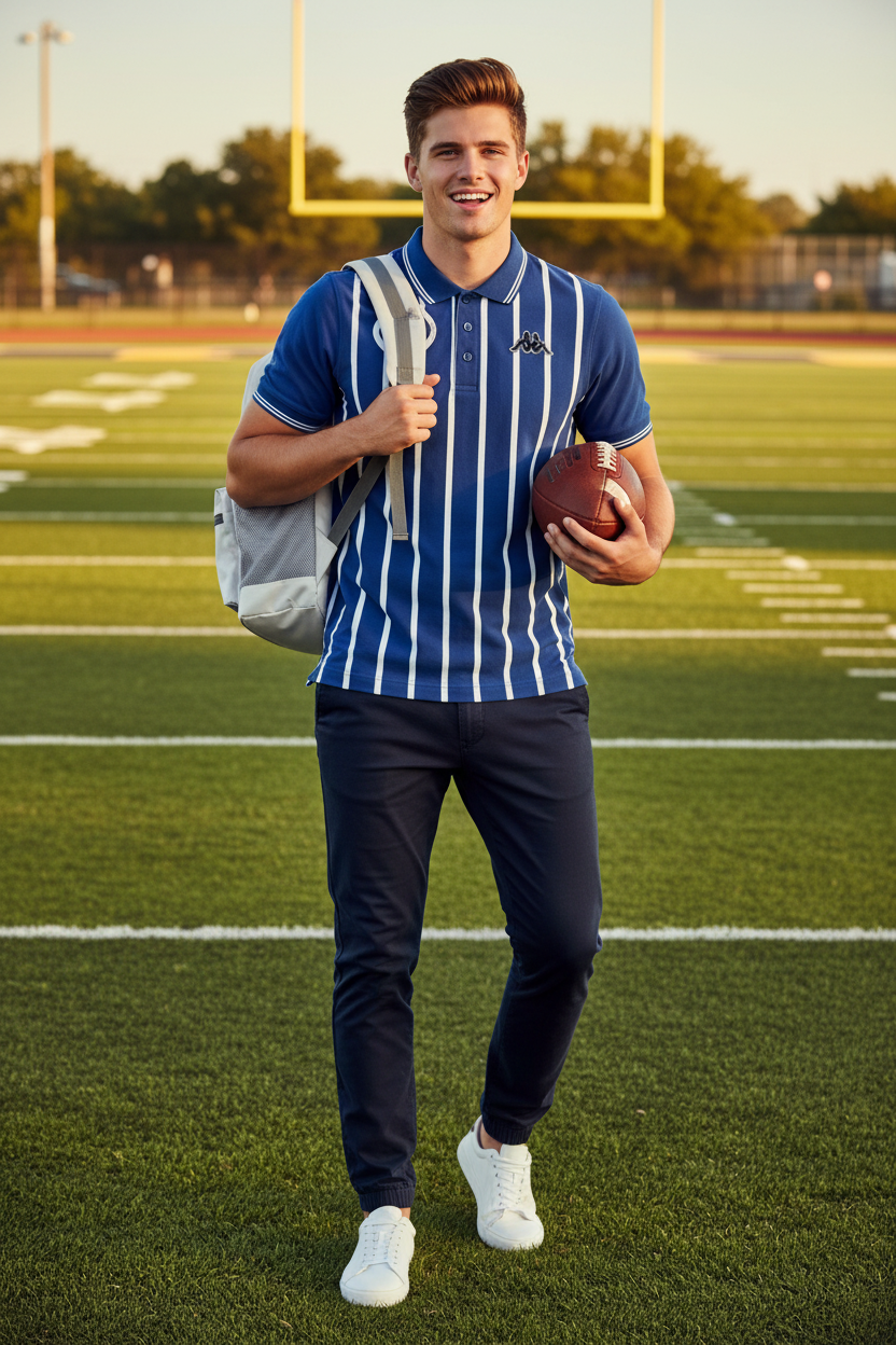 Polo Uomo Kappa Blu a Righe Bianche Sportiva