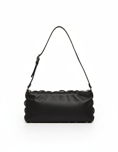 Pochette Nera Albertario con fiori in rilievo, Decorata con cristalli, Borsetta a spalla