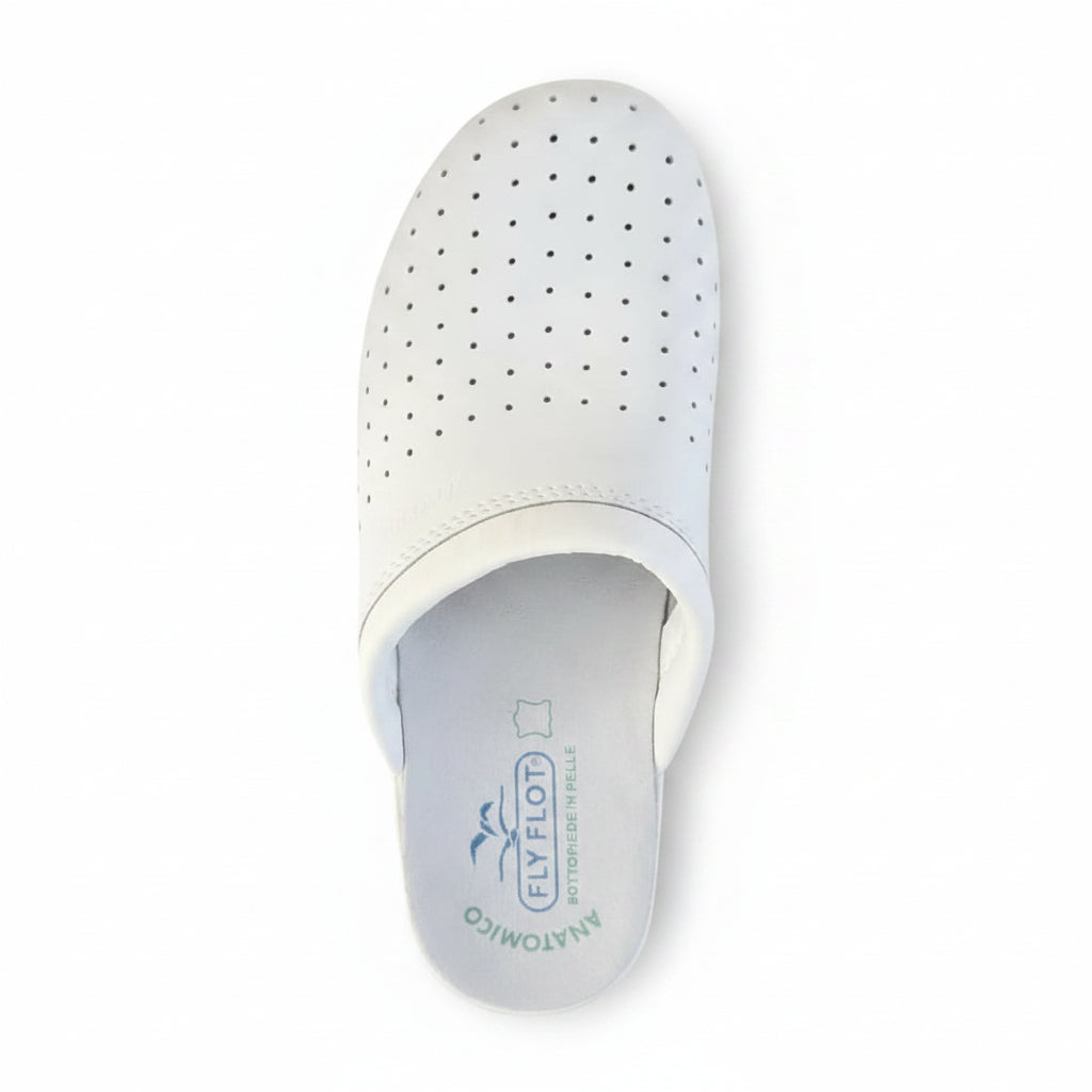 Ciabatte Sanitarie Fly Flot Vera Pelle Forate Bianco