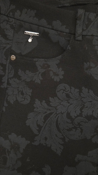 Pantaloni damascato da donna, elasticizzati, Nero Giardini, Nero, Bottone Gioiello