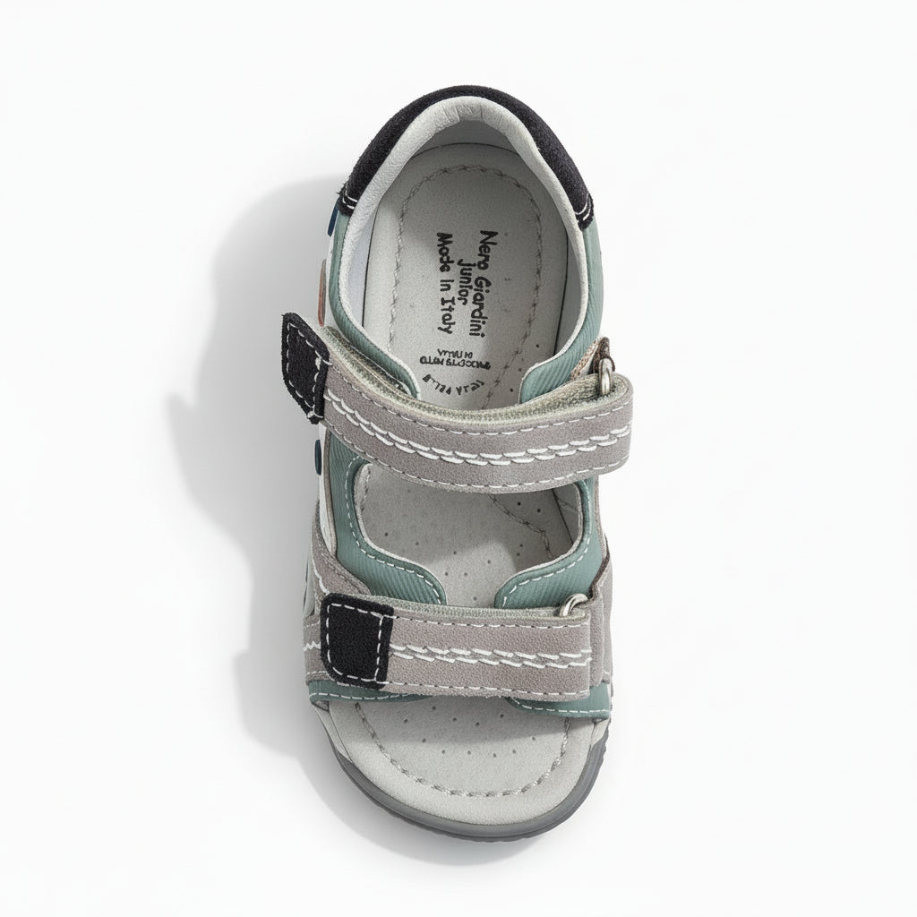 Sandali Bambini Nero Giardini Junior Vera Pelle Grigio Verde Menta Bianco | Taglia 23