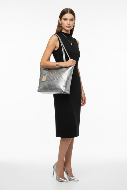 Borsa Donna Argento Stampa Cocco Grande