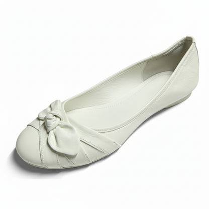 NeroGiardini Ballerine P000356 in Vera Pelle, Bianco Latte, Fiocco Decorativo