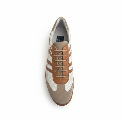 Sneakers Uomo Vera Pelle Beige Bianco Ambra Creazioni Maxi, 45